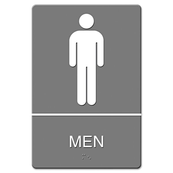 Headline Sign ADA Sign, Men Restroom Symbol w/Tactile Graphic, Plastic, 6 x 9, Gray 4817